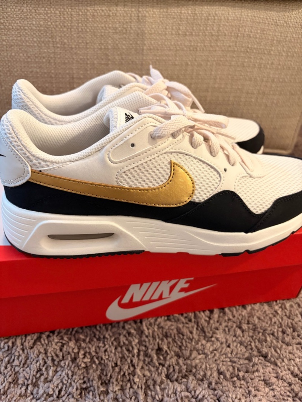 Nike Women’s Phantom and Black Sneakers with Gold Swoosh